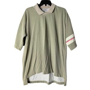 Forenza Sportswear‎ Men Olive Green Polo Shirt Striped Sleeve Size Medium